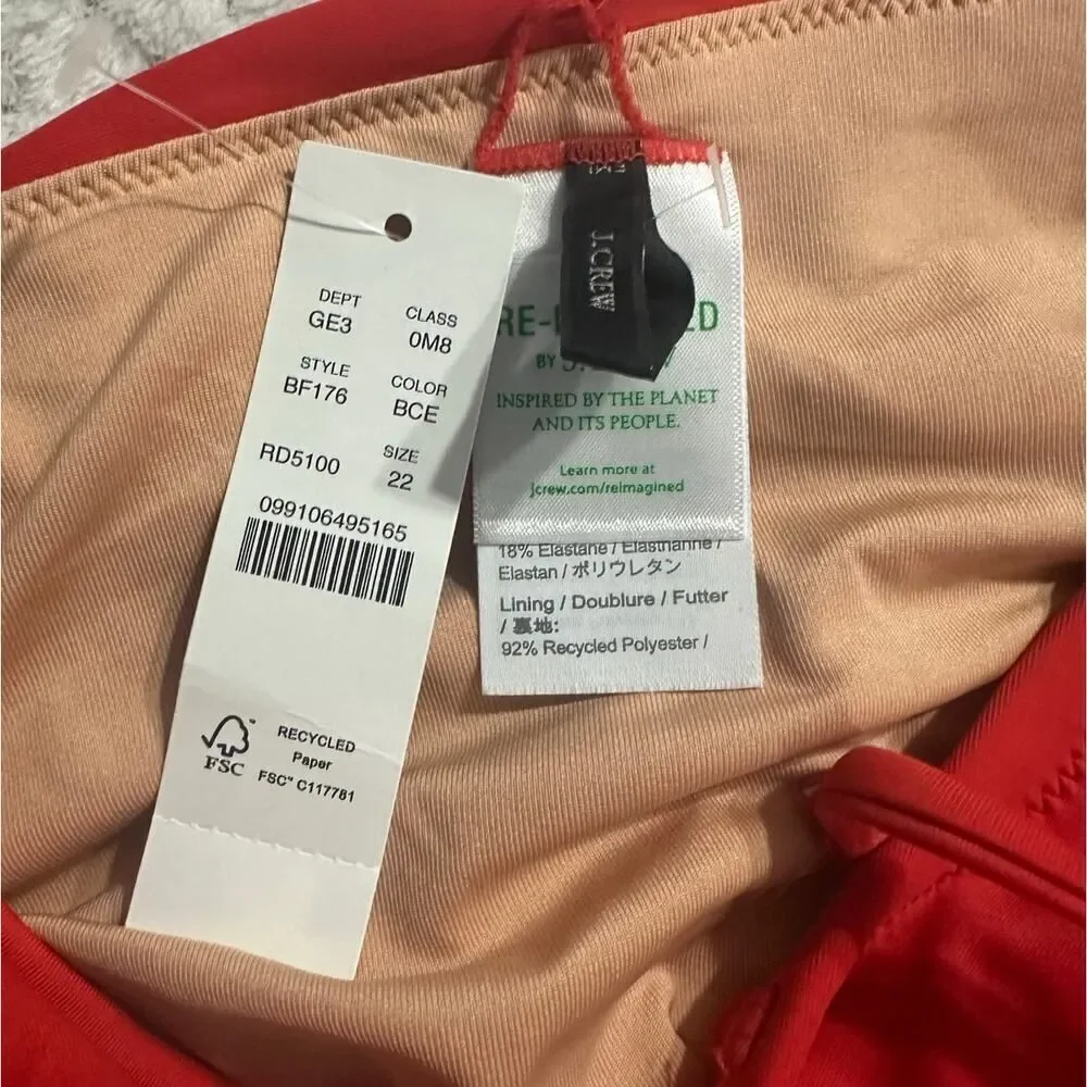 J.Crew‎ One Piece Swimsuit Women's Plus 22 Red Ruched Sweetheart Neckline NWT
